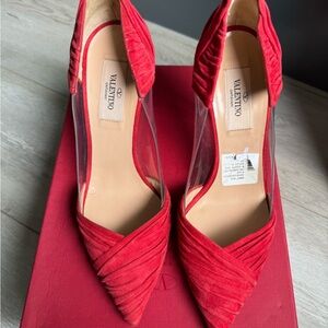 Valentino Red Stiletto Heels with Pleated Design